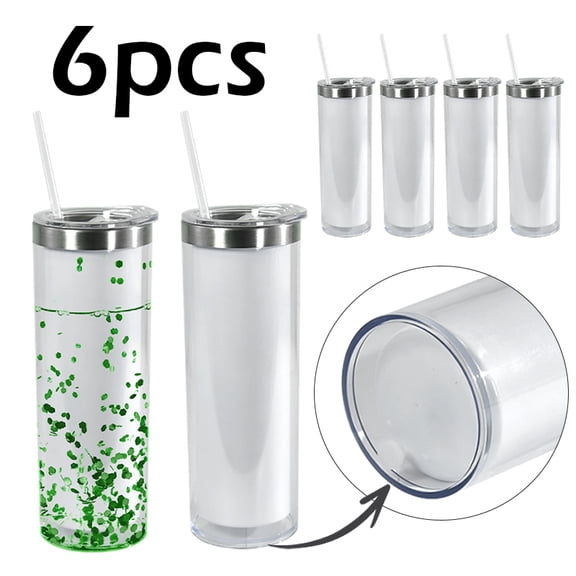 AGH 6pcs, 20oz Sublimation Blank Snowglobe Stainless Steel Inside And Plastic Outside Double Wall Tumblers With Predrilled And Plug