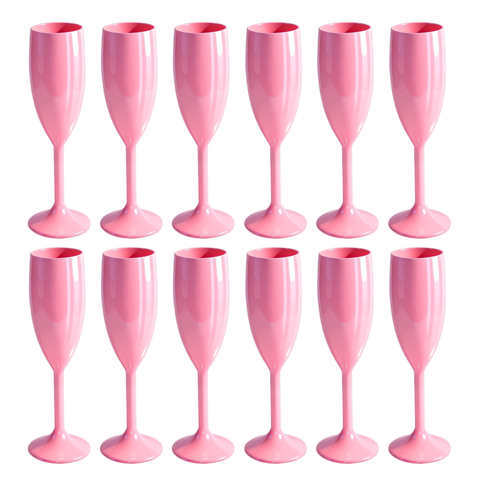 AGH Pink Champagne Flute Acrylic Champagne Glasses Wedding Toasting 7oz Champagne Flute Goblet Plastic Reusable Unbreakable Champagne Cups for Bachelorette Wedding Bridal Shower Party, 12 Pack