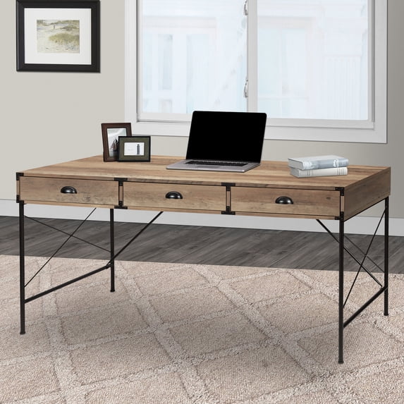 AGHDECO Brunei 3-Drawer Modern Engineered Wood Writing Desk in Rustic Oak