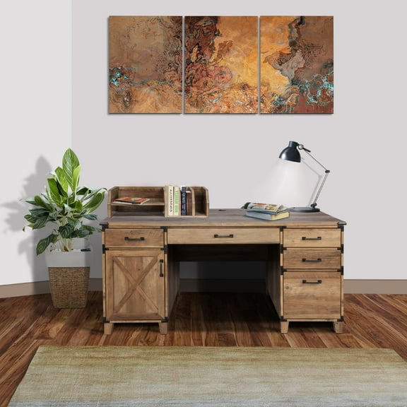 AGHDECO Roney Farmhouse Wooden Home Office Desk in Rustic Oak