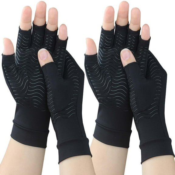 AGIA 2 Pairs Copper Arthritis Compression Gloves for Women Men Fingerless Hand Compression Gloves for Typing, Driving and Work