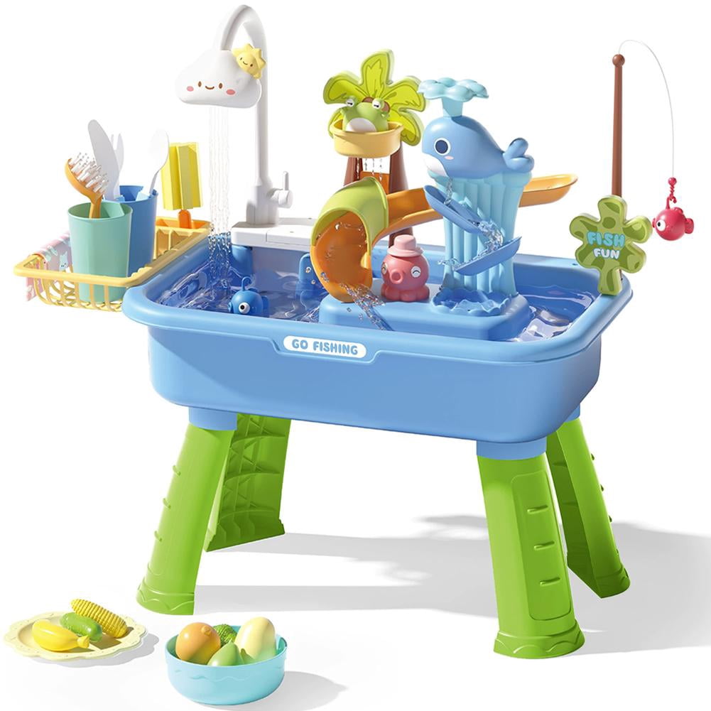 AGIUFGS Water Play Table with Faucet and Slides, Festive Holiday Designs, for Home Use