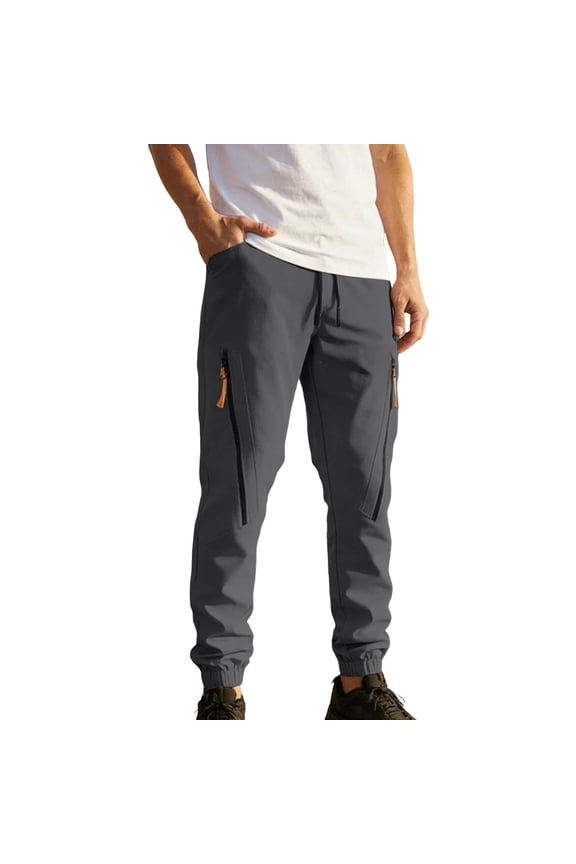 Men Solid Color Cargo Pants Tighten Waist Drawstring Multi Pockets Fashion Casual Sports Trousers for Male Outdoor Daily Wear