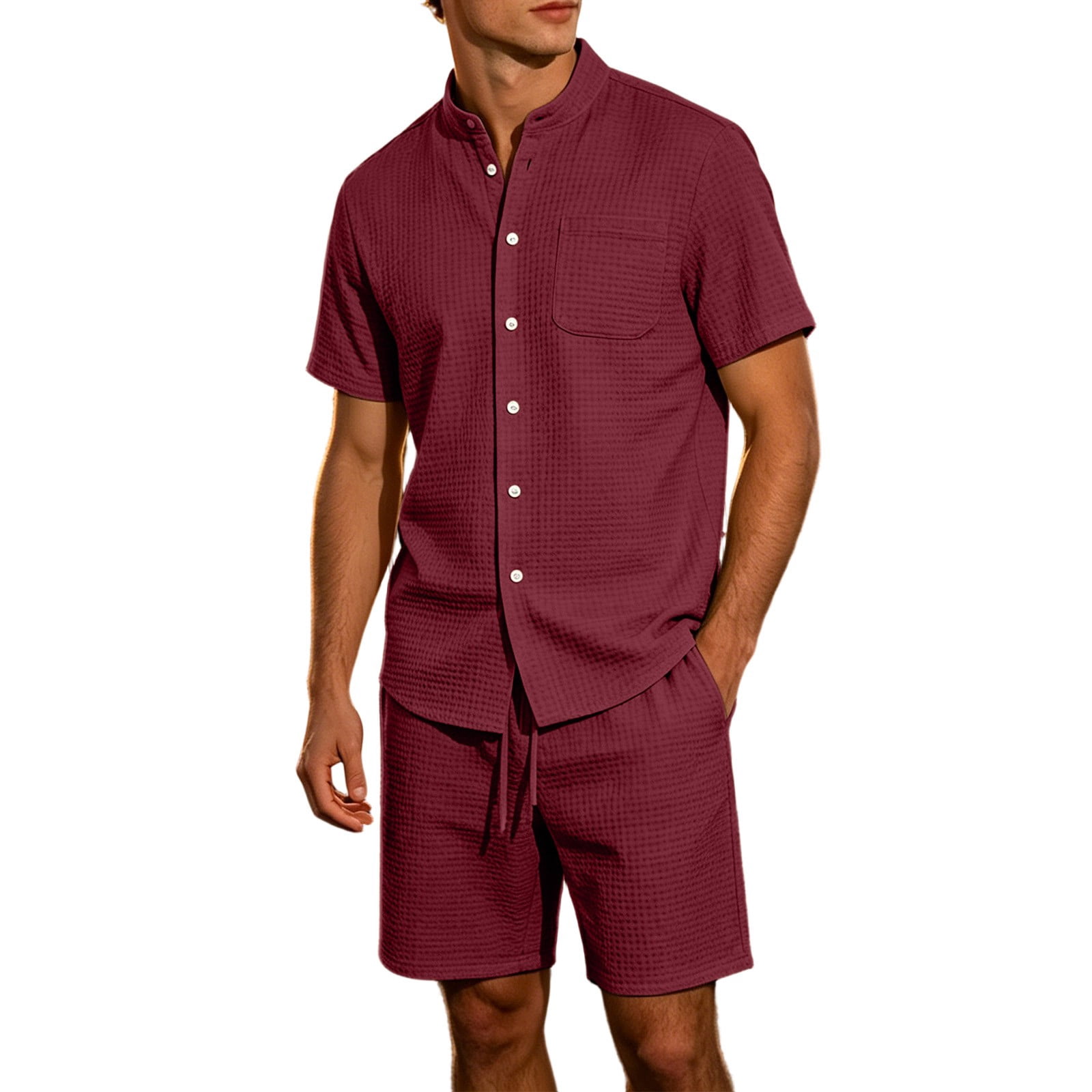 AGKIZG Men's Summer 2 Piece Outfit Button Stand Collar Dry Short Sleeve ...