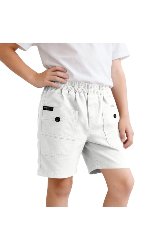 Solid Color Casual Five Point Cargo Daily Outer Shorts for Boys 2 to 10 Years Old Summer Thin Loose Middle Pants