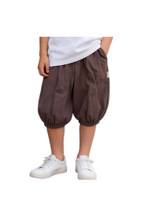 Solid Color Linen Point Sports Shorts with Pockets for Boys Age 6 Months-12