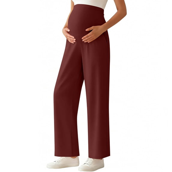 AGKIZG Solid Color Maternity Wide Leg Straight Pants High Waist with ...