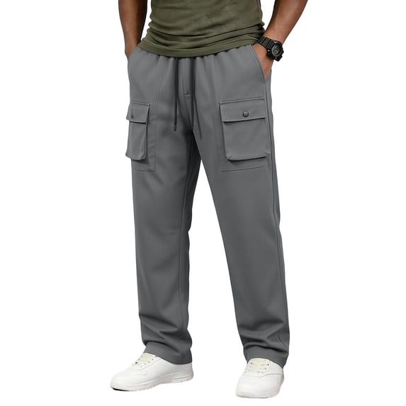 AGKIZG Solid Color Men's Cargo Pants Elastic Drawstring Waist Multi ...