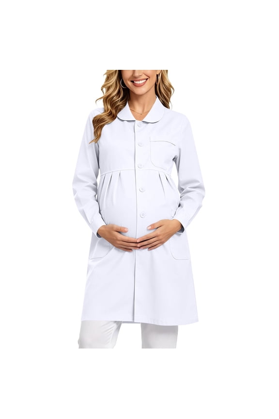 Summer Dresses for Women Maternity Uniform Plus Size Long Sleeve Multi Pocket White Coat Daily Healthcare Working Outfit