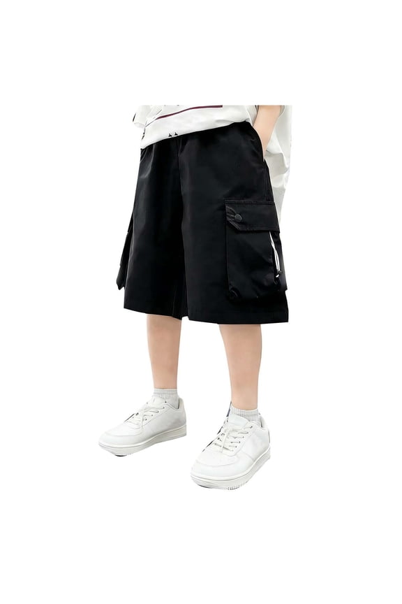 Thin Five Point Shorts Loose Sports Cargo Pants Big Pocket Shorts for Boys Age 5-15 Summer