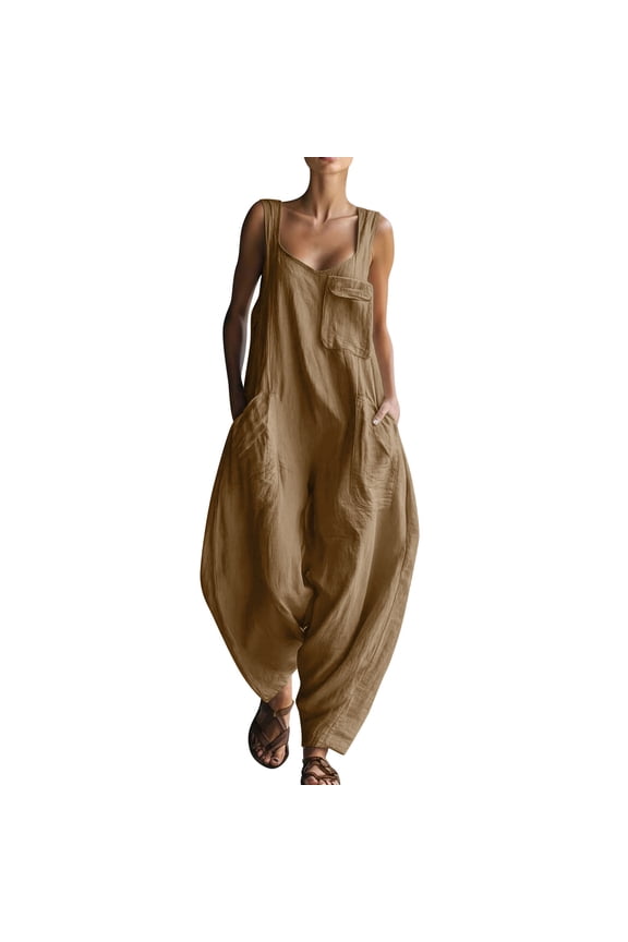 Women Casual Suspender Jump Loose able Long Pants with Multiple Pockets Overalls Romper