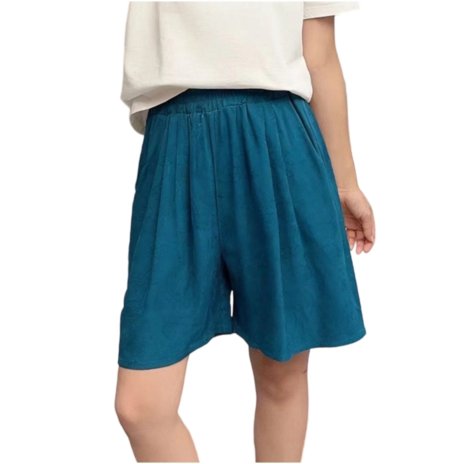 AGKIZG Women Plus Size Solid Color Shorts with Pockets Stretch Elastic ...