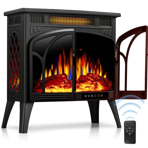AGLUCKY Electric Fireplace Heater 25'' with 3D Realistic Flame Effect,  Freestanding Fireplace with Remote Control,Timer, Different Flame Color,2  Heating Modes 500W/1500W,- Black - Walmart.com