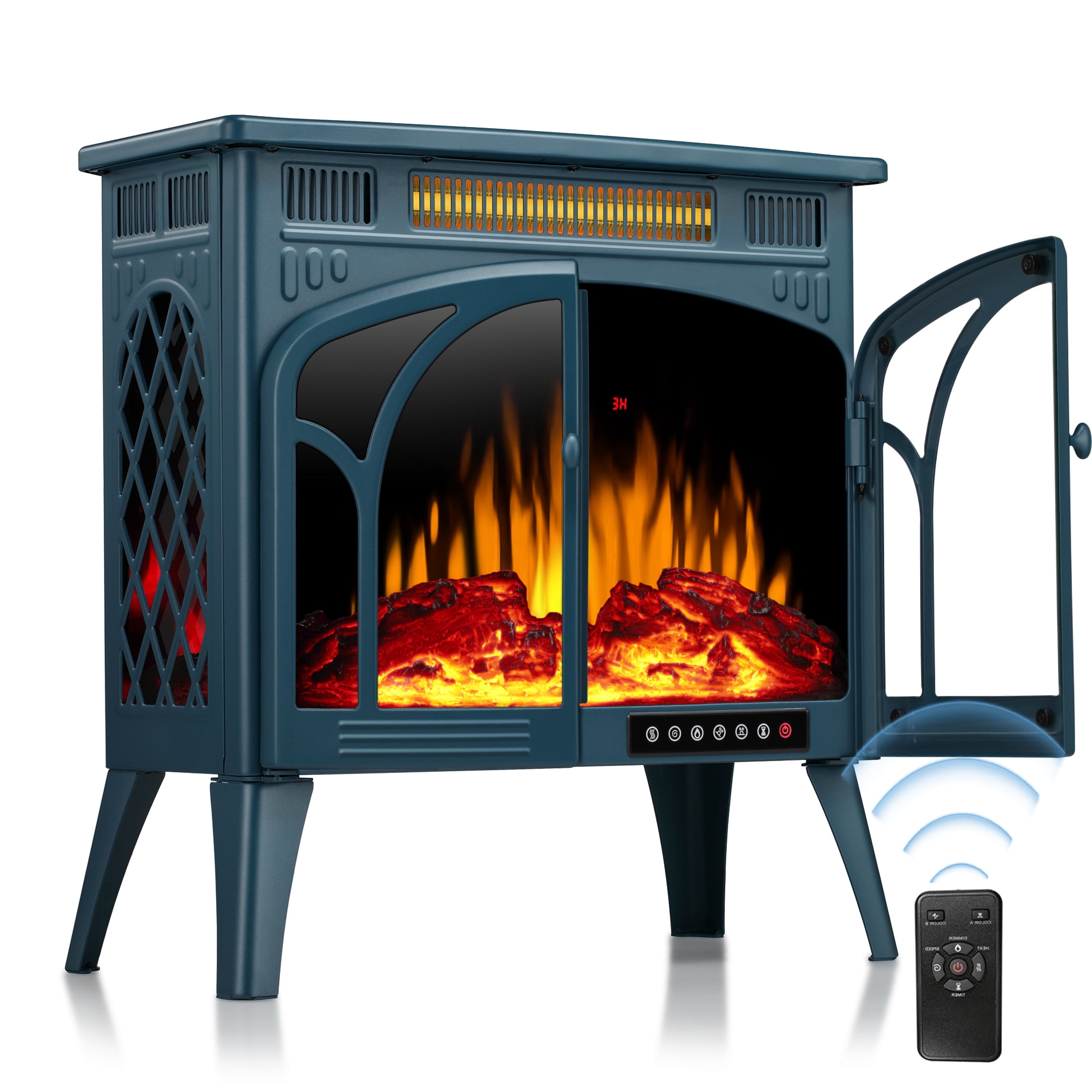 AGLUCKY Electric Fireplace Heater 25'' with 3D Realistic Flame Effect,  Freestanding Fireplace with Remote Control, Timer, Different Flame Color,2  Heating Modes 500W/1500W,- Dark Green - Walmart.com