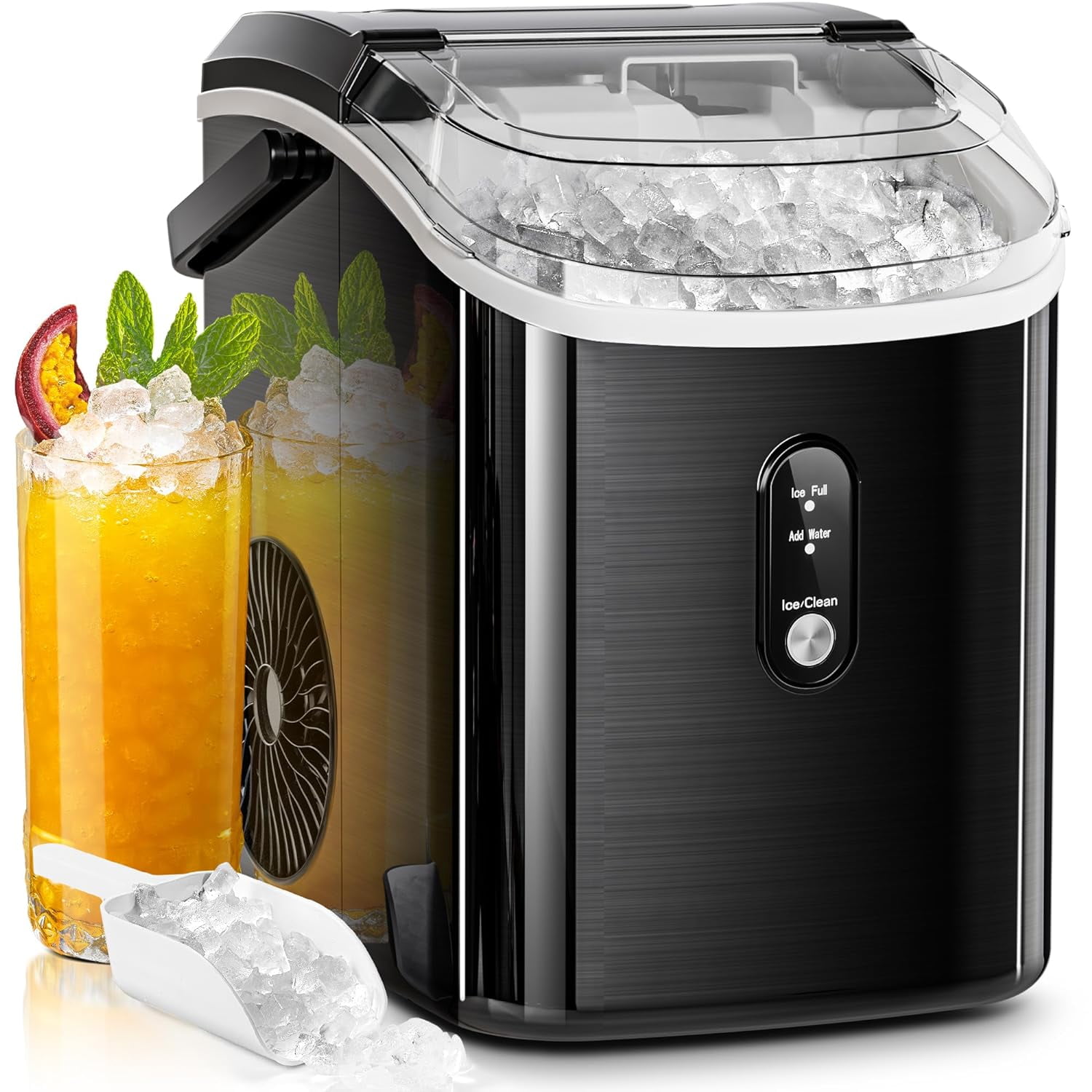 AGLUCKY Nugget Ice Makers Countertop,Portable Pebble Ice Maker Machine with Soft Chewable Ice