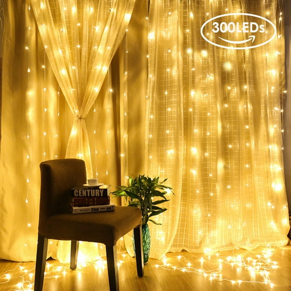AGM 300 LED Curtain Lights, Window Curtain String Light, Plug in Fairy Curtain Lights Outdoor, Window Wall Hanging for Bedroom Backdrop Wedding Party Xmas Indoor Decor