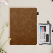 AGM A4 Soft Leather Brown Notebook with Three Pens, Pencil Case and Eraser White Board Notebook Dry Erase Board