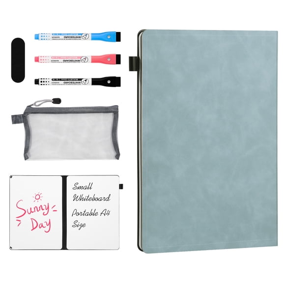 AGM A4 Soft Leather Notebook with Three Pens, Dry Erase Board and Eraser White Board Notebook Pen Case for Work & Learning and Personal Teachings, Sea Blue