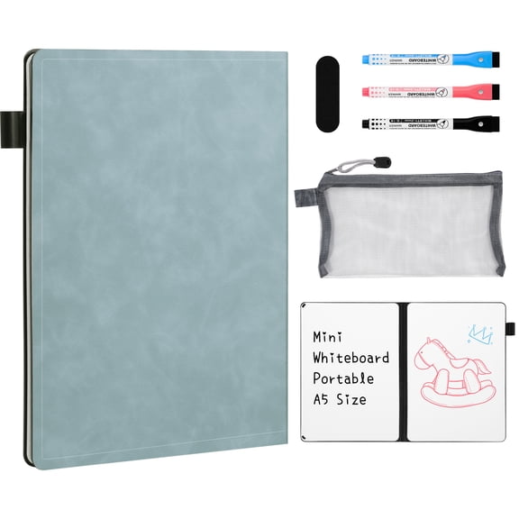 AGM A5 Soft Leather Blue Notebook with Three Pens, Pencil Case and Eraser White Board Notebook Dry Erase Board