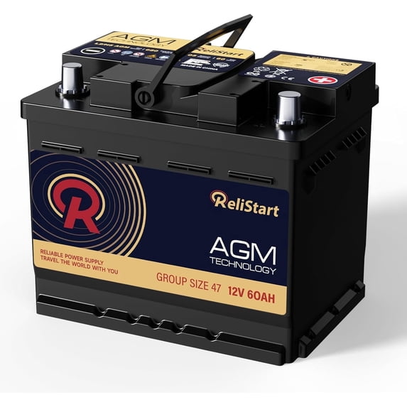 AGM Battery BCI Group 47 Car Battery-12v 60Ah H5 Size 47 Automotive Battery, 12V Battery Start and Stop Rechargeable Auto Starting Power, Deep Cycle, 36 Months Warranty, 105RC, 680CCA