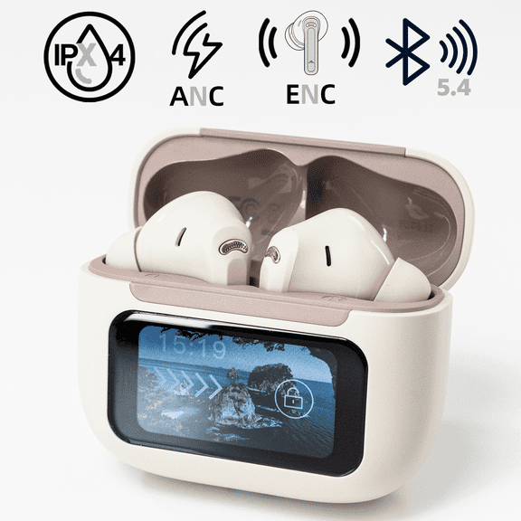 AGM Buds 9 Beige: Bluetooth 5.4 earbuds with ANC+ENC call noise reduction, 13mm driver, 6H+24H battery, IPX4 sweat resistance, comfort-fit design & Type-C charging.