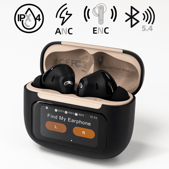 AGM Buds 9 Black: Bluetooth 5.4 earbuds with ANC+ENC call noise reduction, 13mm driver, 6H+24H playtime, IP4 sweat resistant, and comfortable semi-in-ear design
