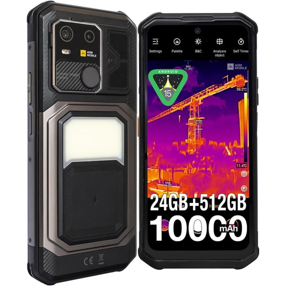 AGM G3 Pro Flagship Ultra Rugged Smartphone Android 15, 25fps Thermal Camera, 6.72" FHD 120Hz Display, Wireless Charging, 10000mAh, NFC/GPS/Camping Light/116dB Speaker | 24GB 512GB,BLACK,6.72"