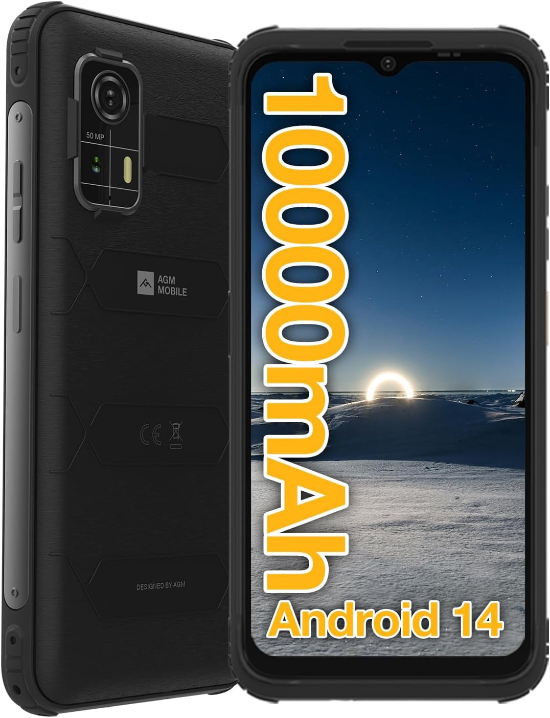 AGM H MAX Rugged Smartphone, 10000mAh 4G LTE Rugged Phone, Android 14, 6.56'' 400Nits HD 90Hz Display, Unisoc T606, Waterproof&Drop-proof&Dustproof, 4GB 128GB