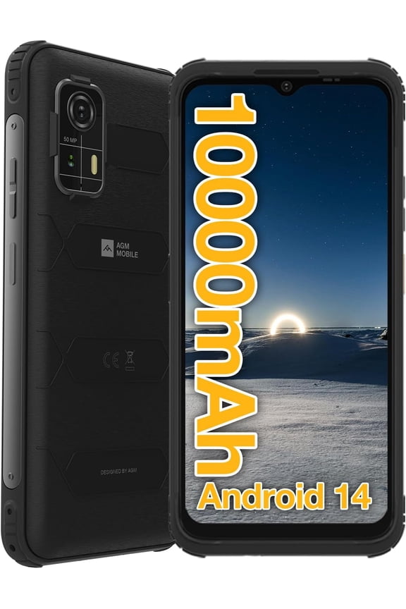 AGM H MAX Rugged Smartphone, 10000mAh 4G LTE Rugged Phone, Android 14, 6.56'' 400Nits HD 90Hz Display, Unisoc T606, Waterproof&Drop-proof&Dustproof, 4GB 128GB