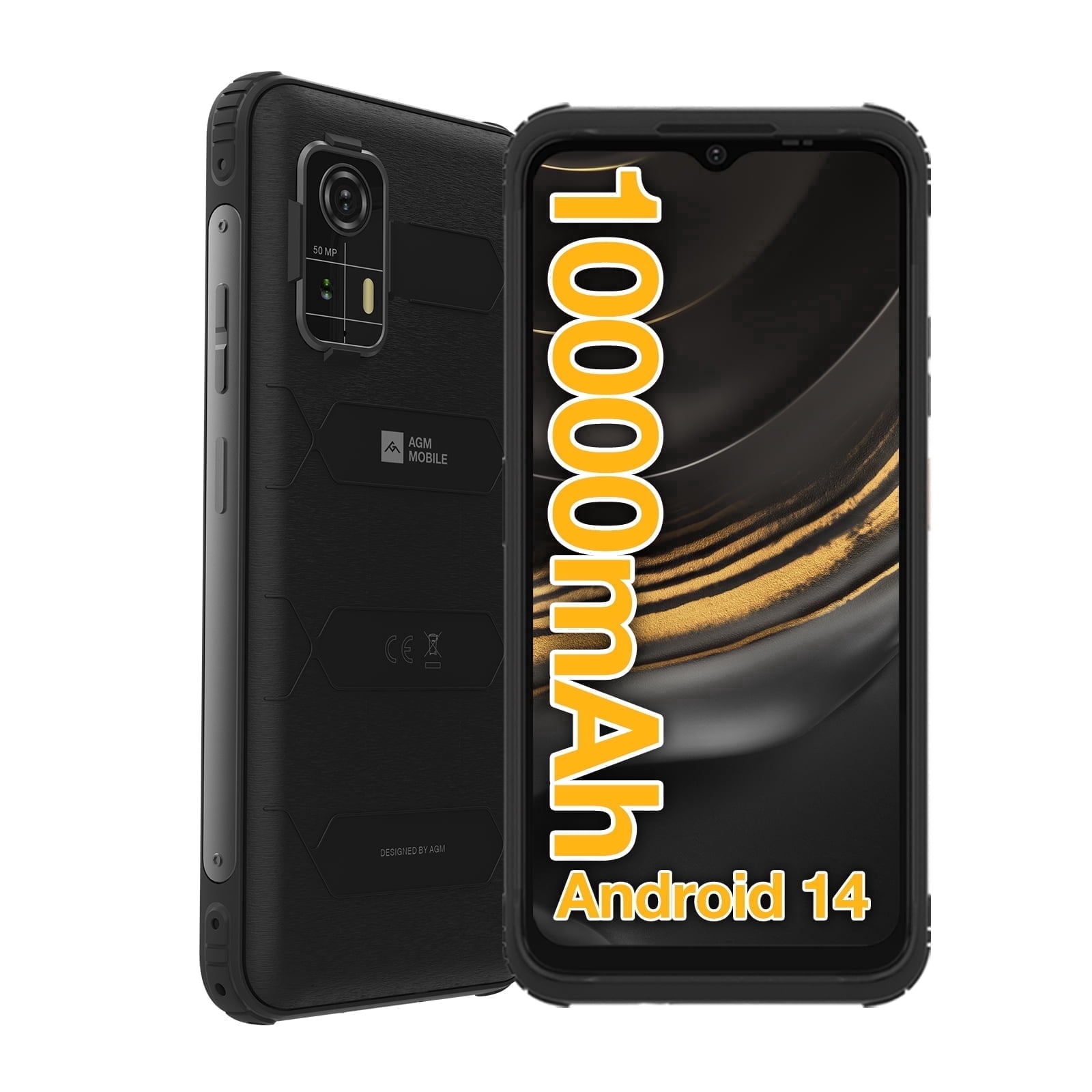 AGM H MAX Rugged Smartphone, 10000mAh 4G LTE Rugged Phone, Android 14, 6.56'' 400Nits HD+ 90Hz Display, Unisoc T606, Waterproof&Drop-proof&Dustproof, 4GB + 128GB[TF 512GB], 3 Card Slots, OTG, NFC