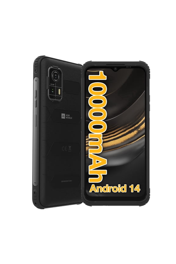 AGM H MAX Rugged Smartphone, 10000mAh 4G LTE Rugged Phone, Android 14, 6.56'' 400Nits HD+ 90Hz Display, Unisoc T606, Waterproof&Drop-proof&Dustproof, 4GB + 128GB[TF 512GB], 3 Card Slots, OTG, NFC