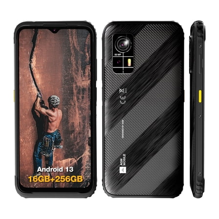 AGM H6 Rugged unlocked cell phones, Ultra-Thin 10.75mm, Rugged Smartphone, 16GB RAM (8+8) + 256GB ROM, Android 13 T-mobile Phone, 6.56-inch 90Hz Display, IP68/IP69K, 4G Double SIM/NFC/GPS