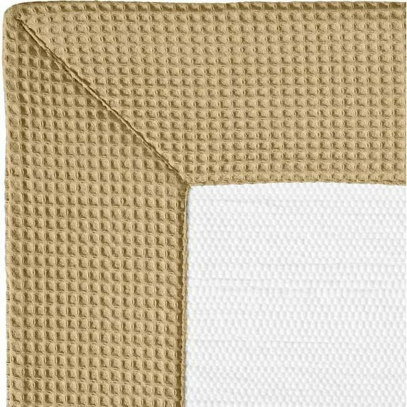 AGM Home Store DWBA Absorbent 100% Cotton Bath Mat, Cream Border With White, Small