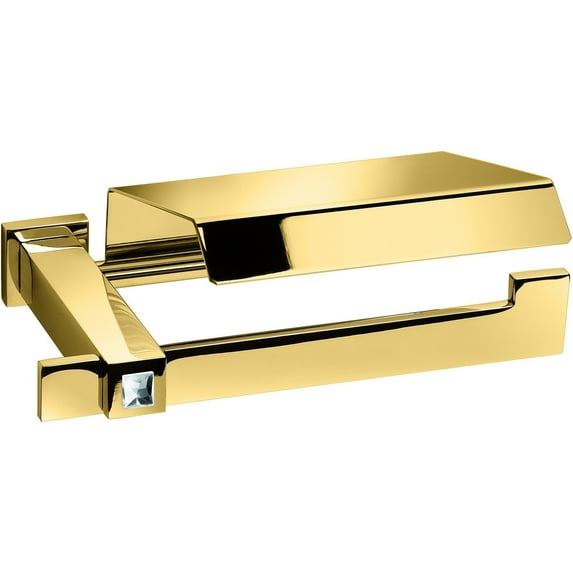 AGM Home Store Moonlight Toilet Paper Holder With Lid Swarovski Crystals, Gold