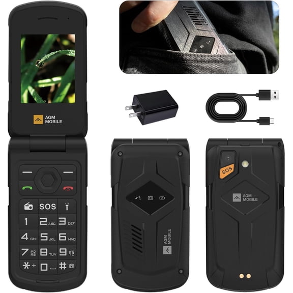 AGM M10 Flip Phone,Dual SIM, IP68 Waterproof/Drop-Proof, Large Buttons & Font, 98dB Speaker, Quick Essentials, Basic Cell Phone for Outdoors
