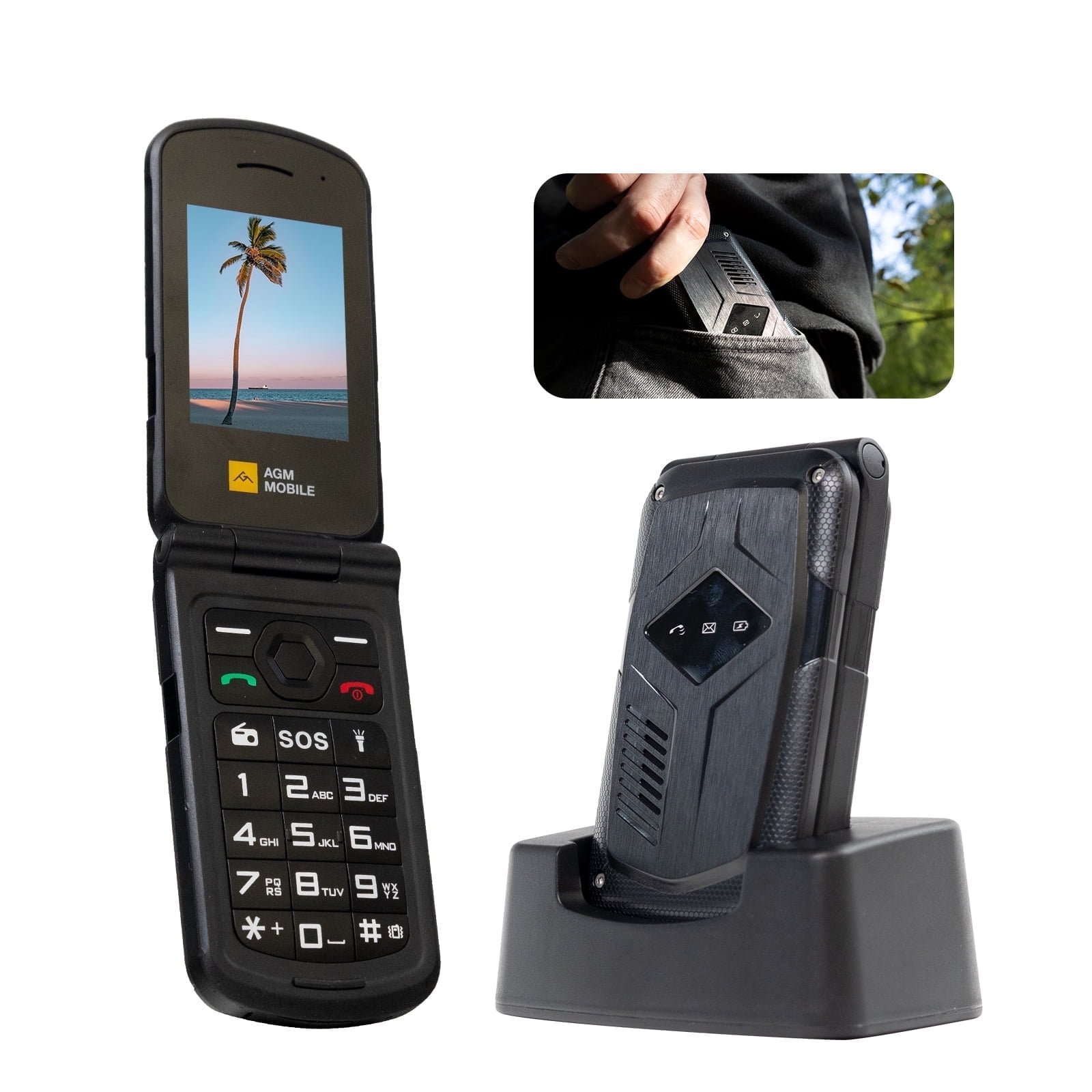 AGM M10 Rugged Basic Flip Phone, 4G Feature Cell Phone, Simple Mobile Phones, Waterproof & Drop-Proof, Pocket-Sized, SOS Button, Speed Dial, 98dB Speaker, Large Fonts & Big Buttons, for T-Mobile ONLY
