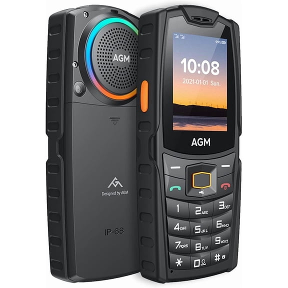 AGM M6 Rugged Feature Cell Phone with Dynamic LED Ring Light, 4G Basic Mobile Phones, Waterproof | Drop-Proof, Large Buttons | Large Font, 109dB Powerful Speaker, Dual SIM