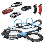 AGM MASTECH Slot Car Race Track Set, High Speed Series Tram Dual Track Set with 4 Licensed Racing Slot Car, 2 Hand Controls, Track Parts and Lap Counter, 44.3 ft of Electric Track, Toy for Girls Boys