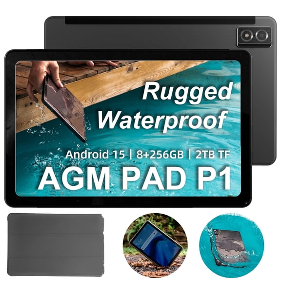 AGM Mobile PAD P1 10.36" 2K Rugged Tablet, 16(8+8)GB +256GB,2026, Android 15, Wi-Fi, Black,Gaming Tablet with Case , 11'' FHD Display , 16MP+5MP