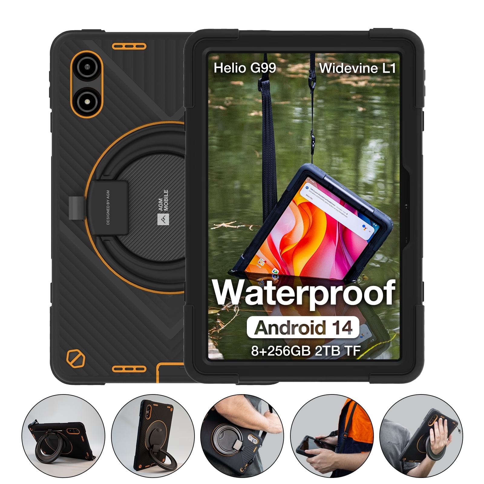 AGM PAD P2 Active 2024 Rugged Tablet Android 14 , Widevine L1 G99 Gaming Tablet with Case & Shoulder Strap, 16(8+8)GB +256GB , 11'' FHD Display , 50MP+8MP, Dual SIM 4G/5G WiFi/GPS/OTG/IP69K/Compass