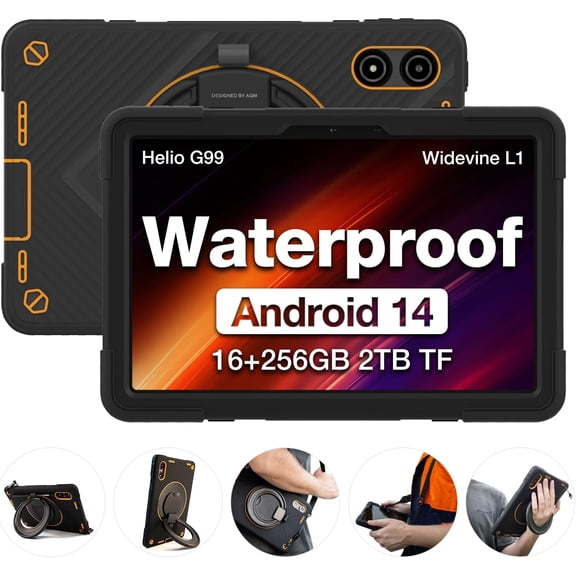 AGM PAD P2 Active Rugged Android 14 Tablet with Case, Waterproof & Drop-Proof, 11" 90Hz FHD 480 NITS Display, MTK G99, 8000 mAh, 256GB[TF 2TB], GPS, Compass, OTG