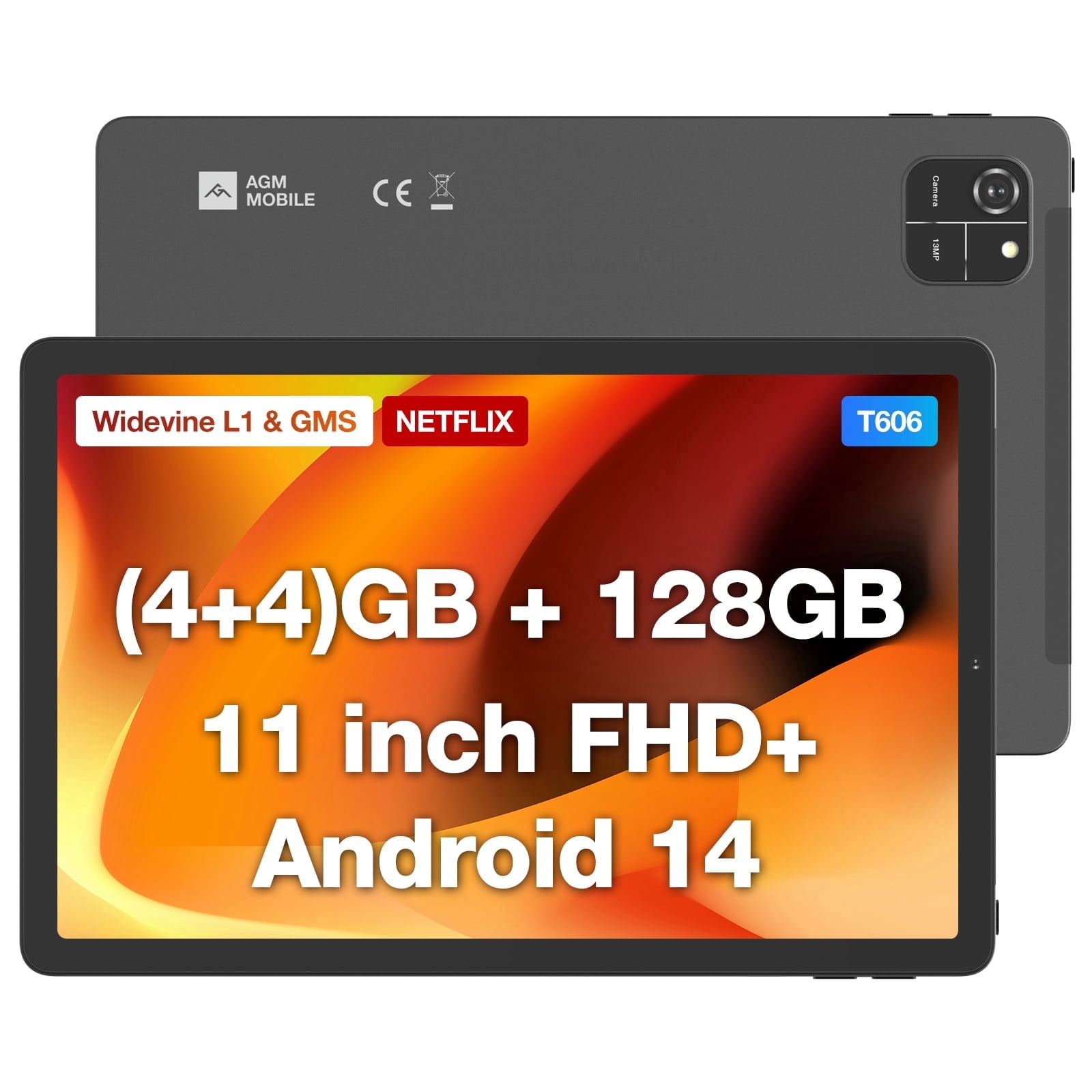 AGM PAD T1 11-inch Android 14 Tablet, 1920*1200 FHD+ IPS Display, T606, Widevine L1 & GMS Certified, 8(4+4)gb + 128gb[TF 1TB], 7000mAh, GPS, OTG, BT5.0, Protective Case & Screen Protector, WiFi Only
