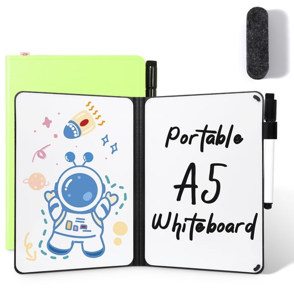 AGM Portable A5 Dry Erase Notebook, 8.43 x 6.02 Inch Reusable & Erasable Whiteboard Notebook for Office, School, Home Use, Green
