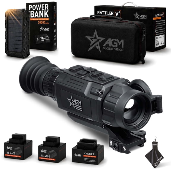 AGM Rattler V2 35-384 Thermal Scope Bundle with AGM Power Bank for All-Night Hunts 384x288 Sub-20mK Sensor 1800yd Detection, 3-24x Zoom Hog Coyote Predator
