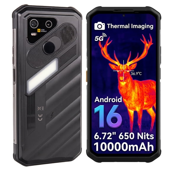 AGM X7 Pro Unlocked 5G Rugged Phone, IP68/IP69K MIL-STD-810H, Optional Thermal Camera, Android 16, 6+256GB Expandable, 10000mAh 33W Fast/Wireless Charge, 6.72" 120Hz Screen, Camping Light Dual SIM