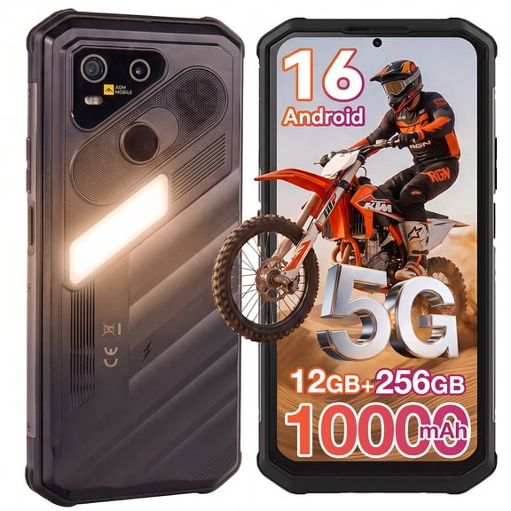 AGM X7 Unlocked 5G Rugged Phone, IP68/IP69K MIL-STD-810H, Android 16, 6+256GB Expandable, 10000mAh 33W Fast/Wireless Charge, 6.72" 120Hz Screen, Camping Light Dual SIM