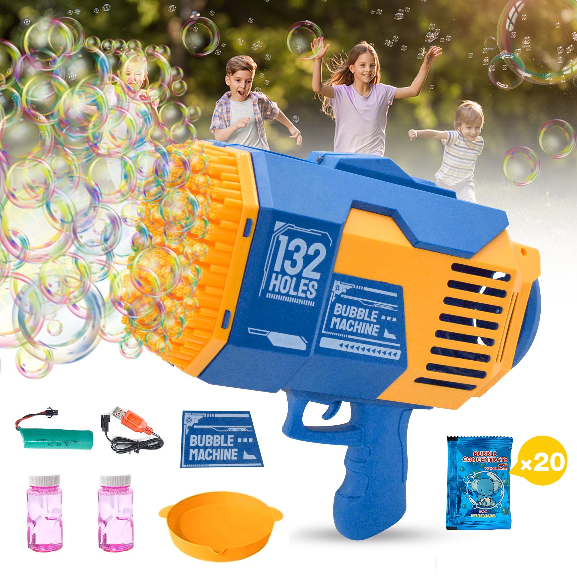 Eaciilee Electric Bubble Gun Bubble Machine, Automatic Bubble Maker w/ 69  Holes, Light and Bubble Solution, Bubble Blower Toys for Summer Outdoor