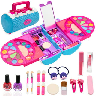 Girl Makeup Kit - Kids Real Washable Play Makeup Toy for Toddler Gifts Age 2 3 4 5 6 7, Hairdryer, Brush,Mirror & Styling(17pcs)