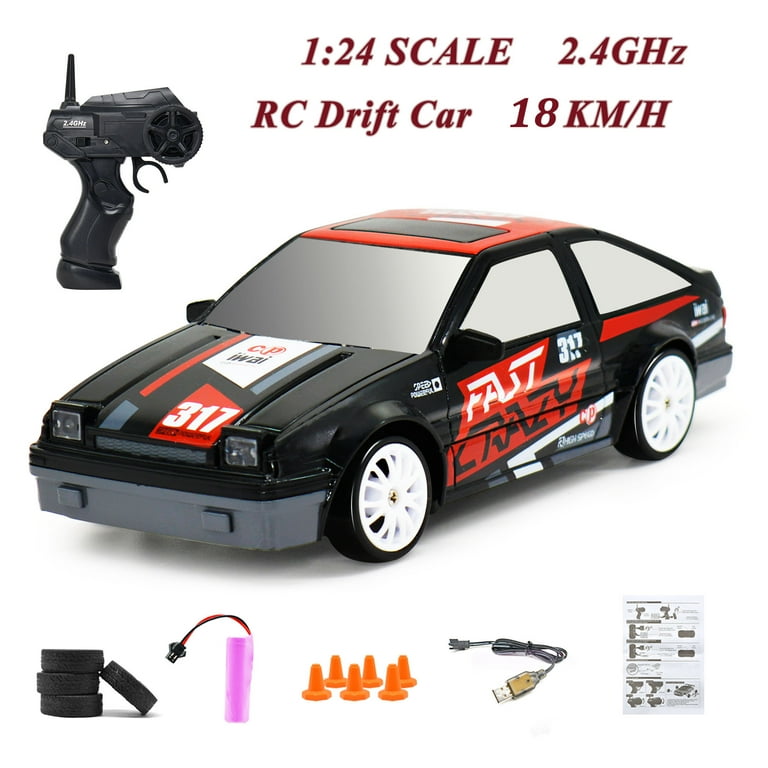 RC Drift Car, High Speed Racing Sport Toy Car 2.4GHz 1:24 Scale 4WD for  Adults