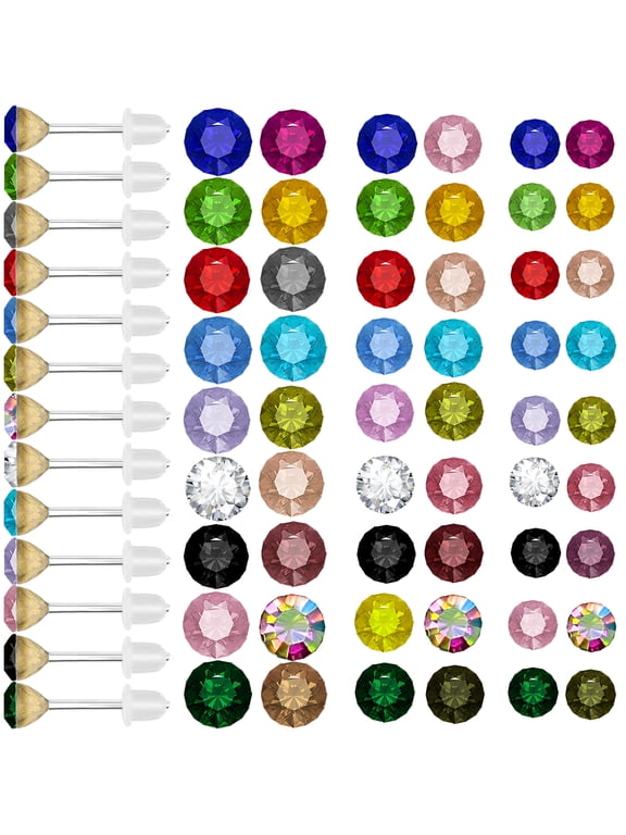 120Pcs Mixed Color Rhinestone Stud Earrings, Hypoallergenic Plastic Resin Earring Posts with Clear Backs for Sensitive Ears